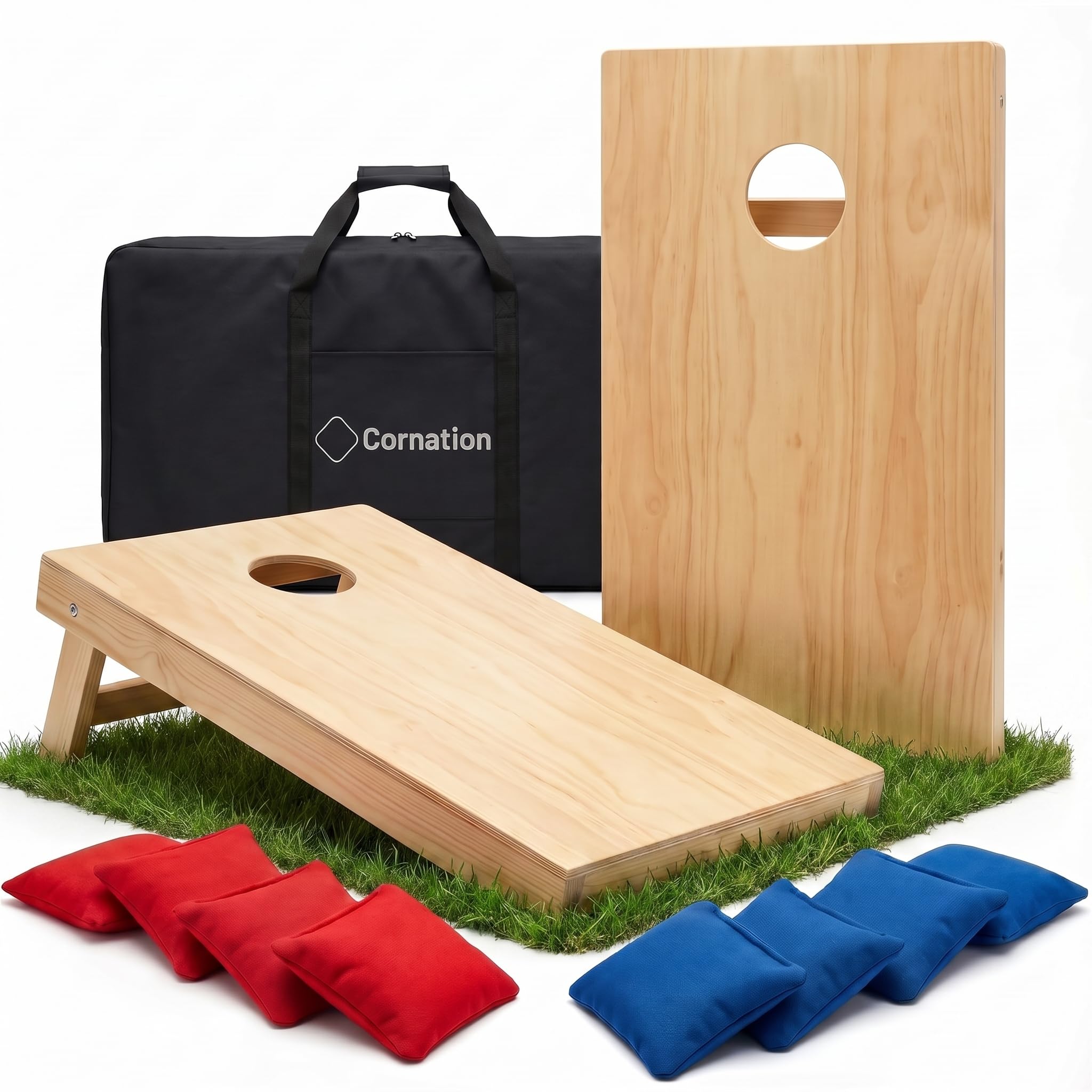 Cornhole Set aus Holz - Hochwertiges Outdoor Wurfspiel für Garten & Freunde - inkl. 8 Bags & Tragetasche - Cornhole Spiel Outdoor für Erwachsene & Kinder