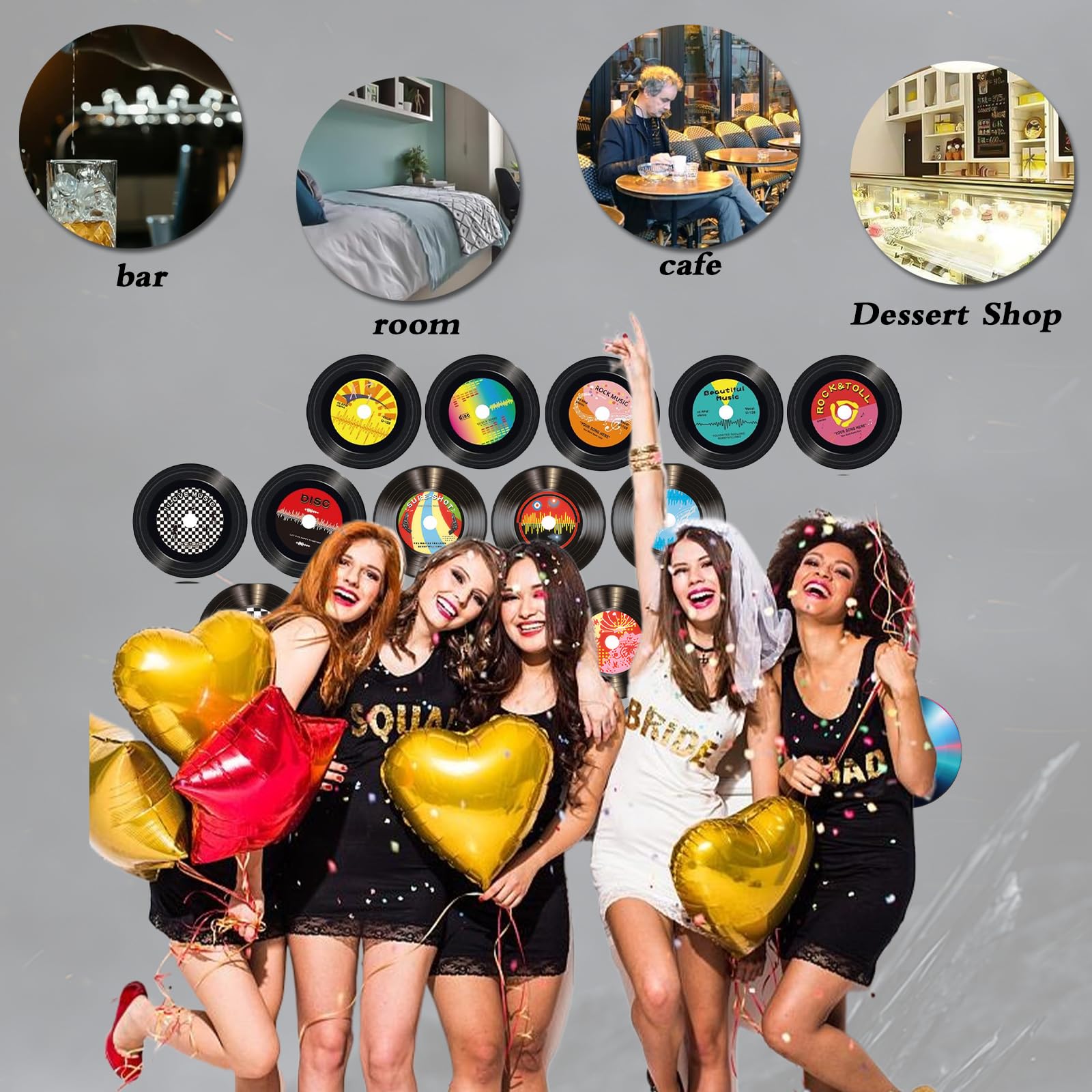 Disco de Vinilo Decorativo – Adornos Musicales Retro en Vinilo–Conjunto de 20 Discos Decorativos para Vinilo Música–Discos de Vinilo Brillante de Decorado y Disco para la Decoración de Pared