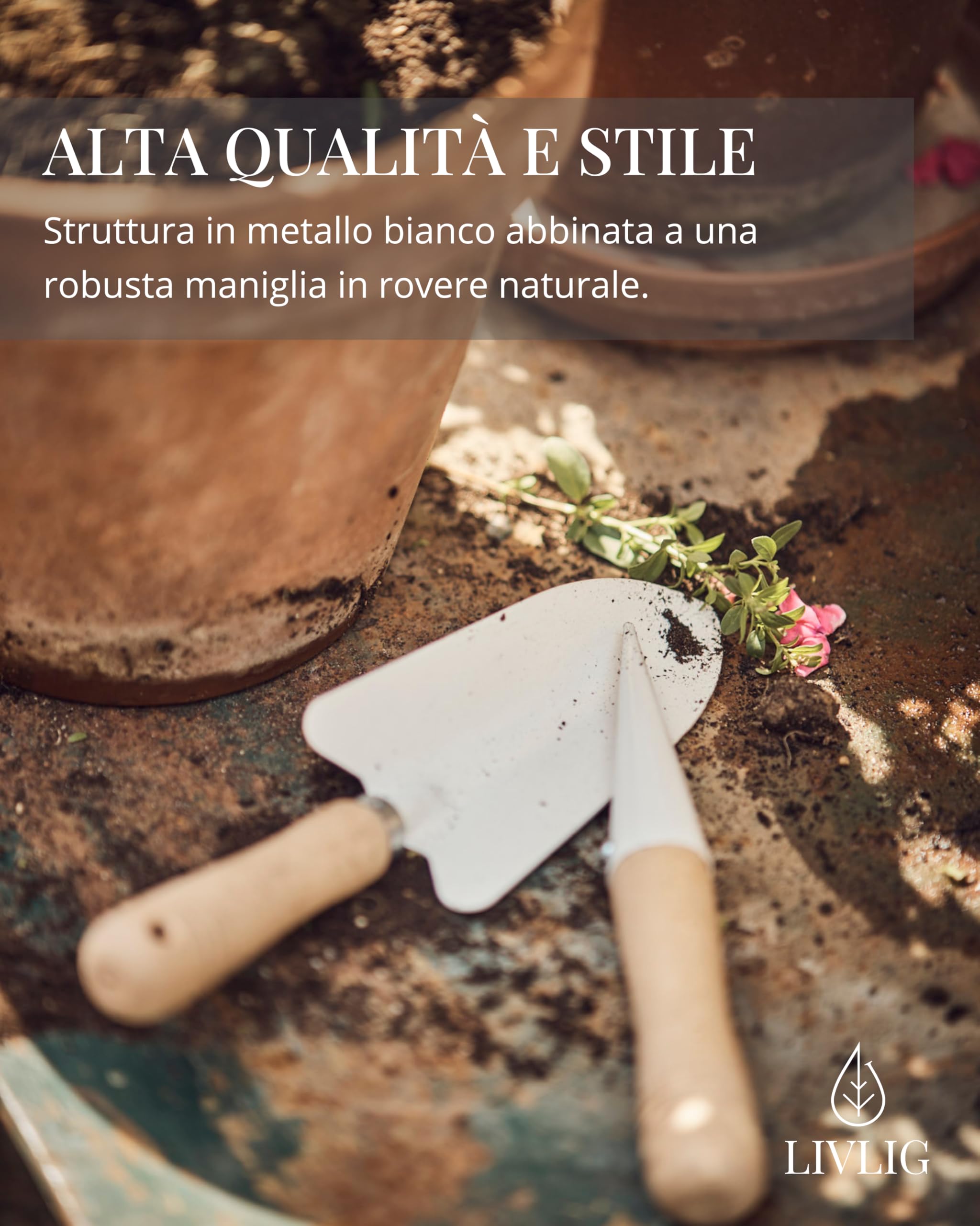 Set di attrezzi da giardino LIVLIG - Set di attrezzi da giardino con pala, rastrello, zappa con forca, manici in legno di quercia e acciaio - regali da giardino per aiuole e giardini