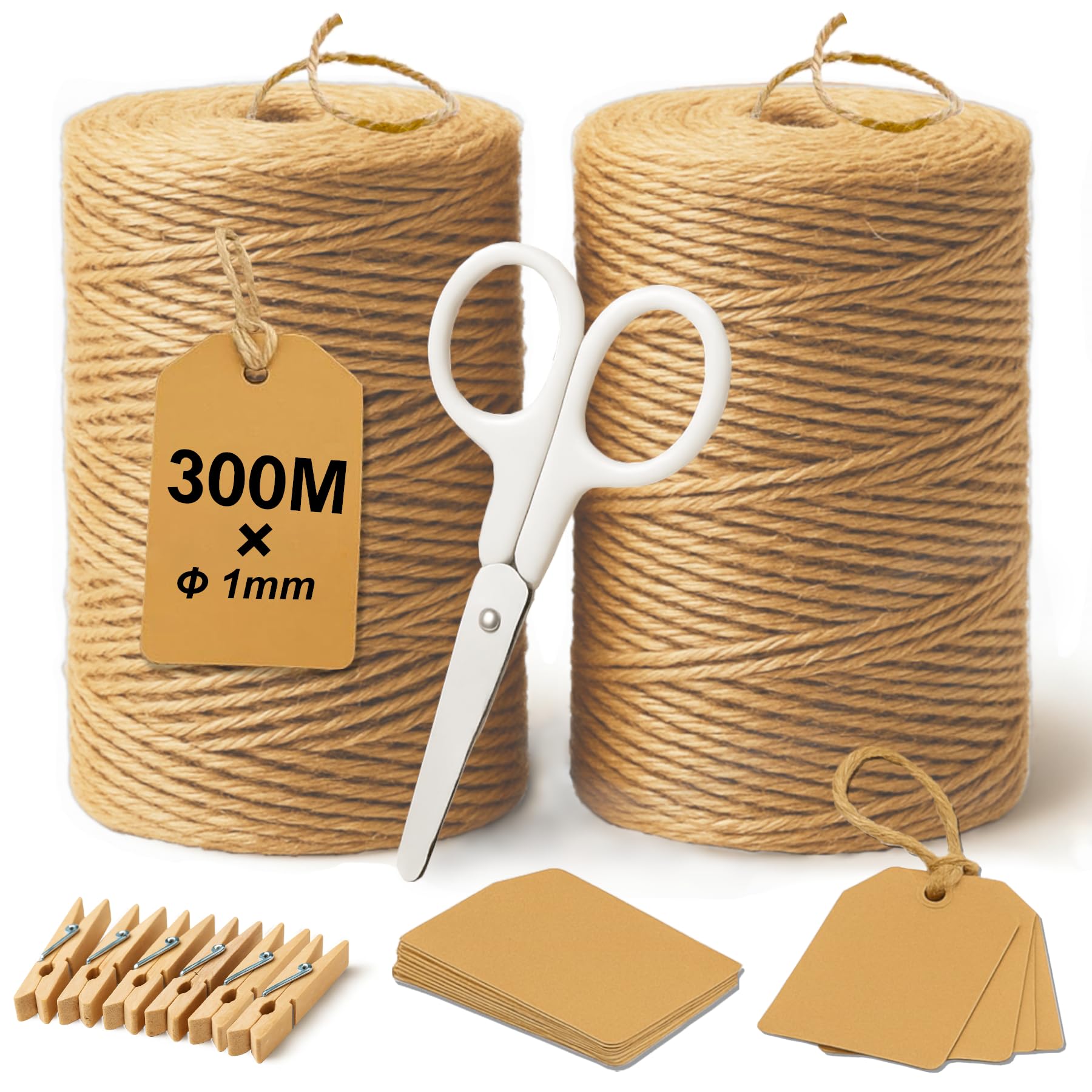 Naturjute-Schnur 2mm dick, 3-fädige braune Hanfschnur für Bastelarbeiten, Geschenkverpackungen, Gartenarbeit, Makramee, DIY-Projekte, rustikale Verpackung und Dekoration