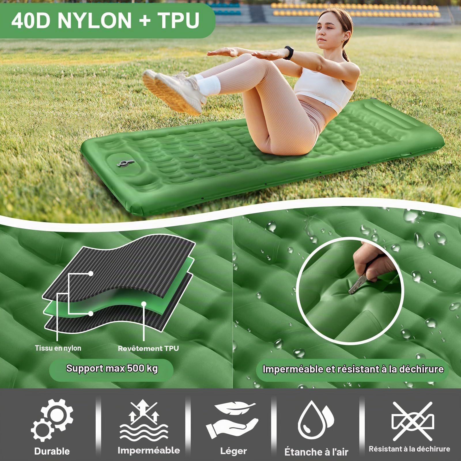 Tonfarb Matelas de Camping avec Pompe à Pied, 12cm Épaisseur Matelas Gonflables de Camping, Matelas Autogonflant avec Oreiller pour Camping, Voyage, Plage