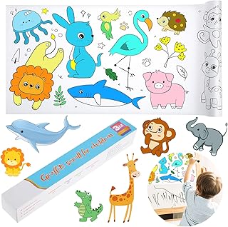 Ouligay Children's Drawing Roll Drawing Paper Roll Coloring Paper Roll for Kids Sticky Drawing Paper Roll DIY Painting Color Filling Paper Roll Drawing Art Sketch Painting(Animal)