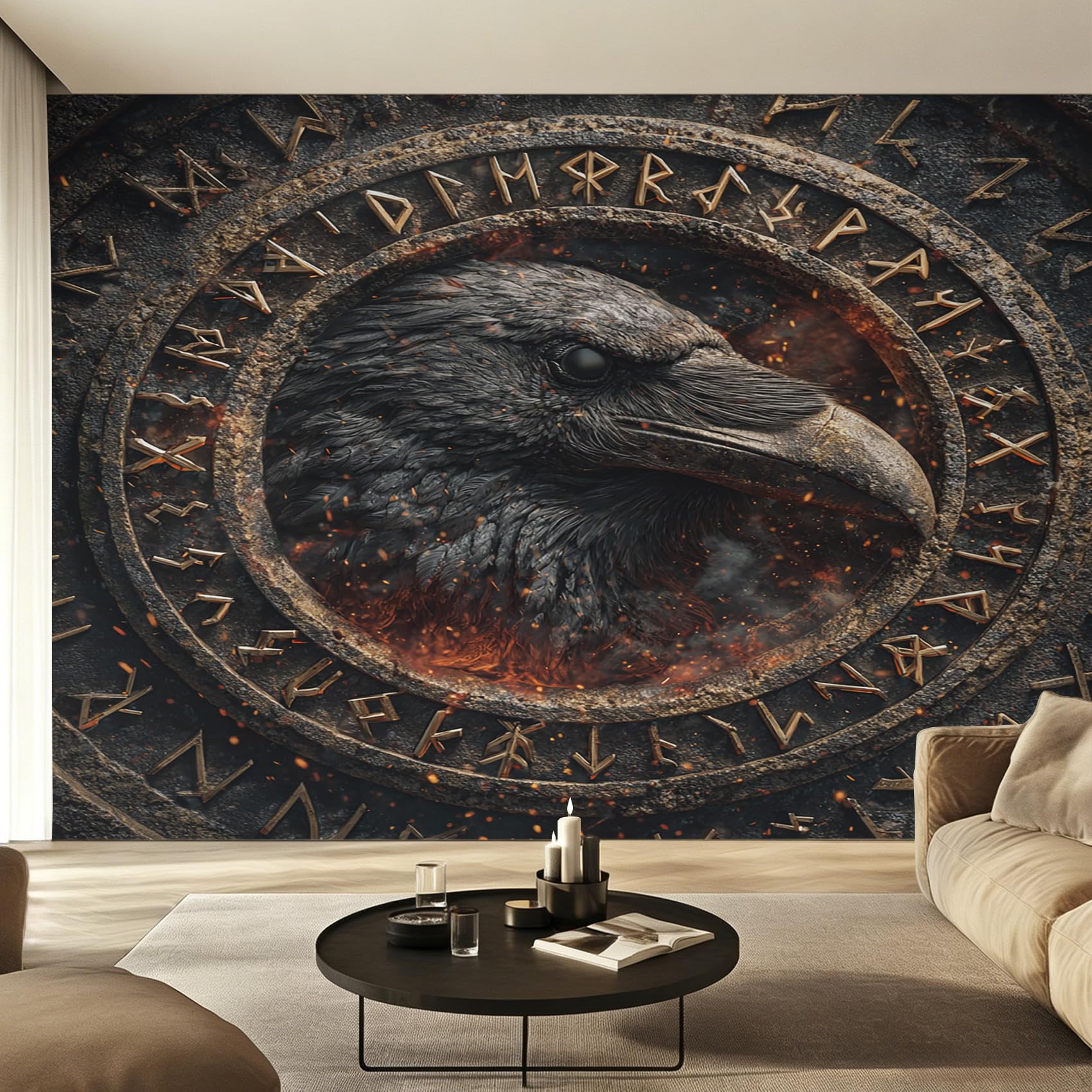 Papier peint panoramique corbeau viking intissé de 250x175 cm pour décoration murale de salon
