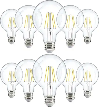 Sunco 10 Pack G25 Globe Light Bulbs LED Edison Vanity Light Bulbs for Bathroom, 2700K Soft White, Dimmable, 5W=60W, Clear Vintage Filament Globe, 500 LM, E26 Base, Indoor Outdoor Clear  UL