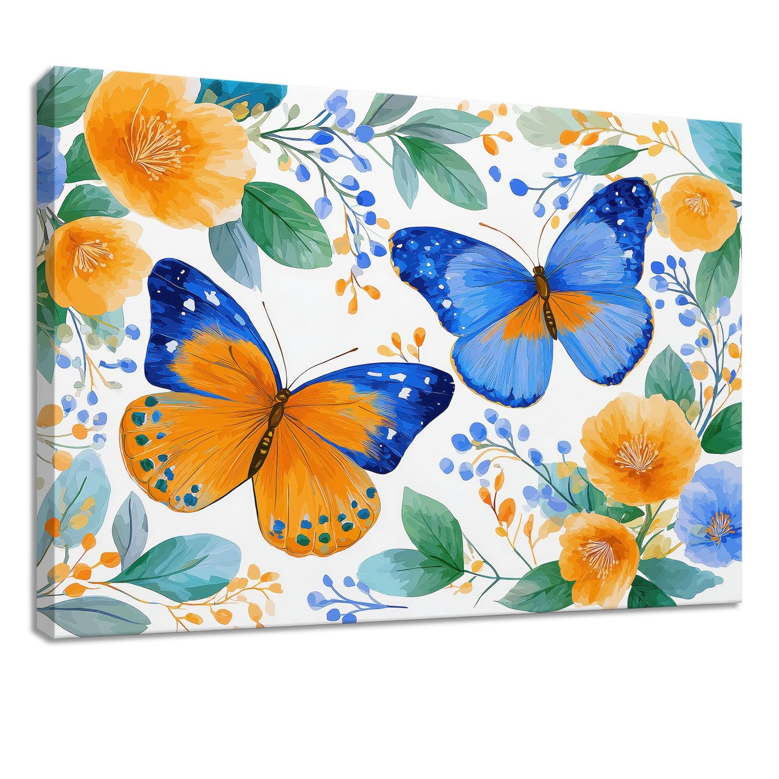 Obraz ścienny w stylu duszpasterskim, obraz na płótnie - ściana na płótnie 120 x 60 cm, nadruk na płótnie z kwiatami, rośliną, motylem, oprawiona sztuka ścienna do salonu i sypialni, dekoracja ścienna