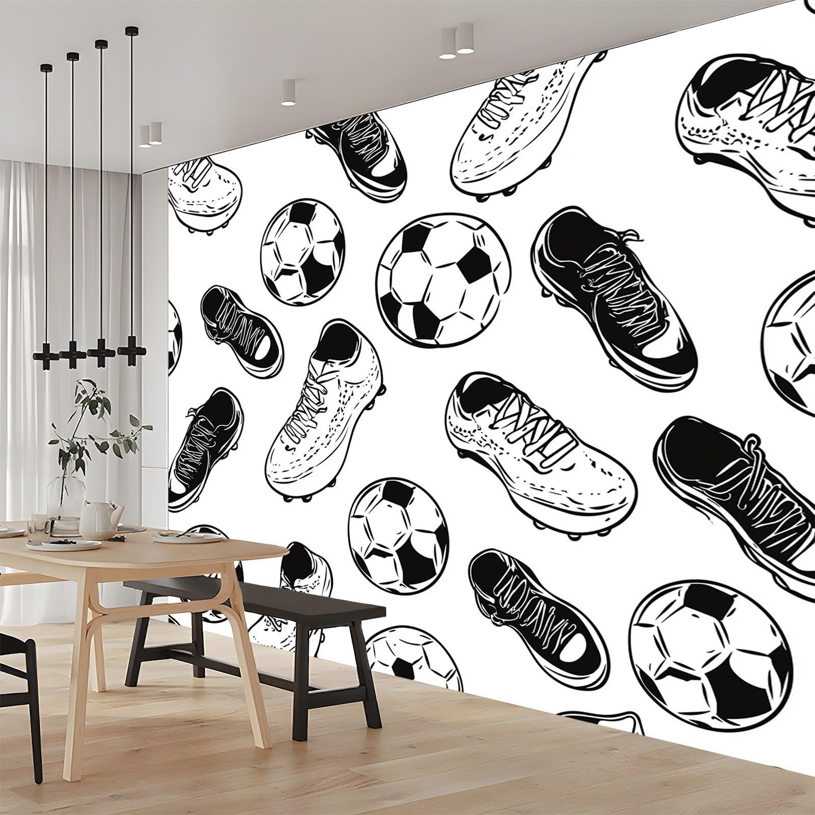 Tapeta sportowa Drużyna Piłka nożna Czarny Biały 400X280Cm(Wxh) Fototapety 3D Tapety Tapety Włóknina Dekoracje Ścienne Nowoczesne Fototapety