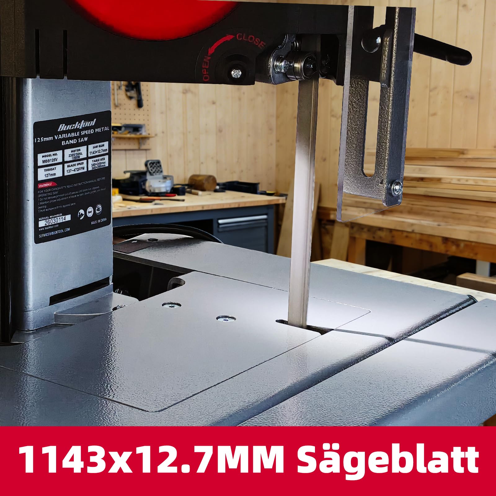 BUCKTOOL 127 mm Metallbandsäge, 1200W Bandsäge für Metall, 5 Inch Tisch-Bandsäge mit variabler Geschwindigkeit 0,7–2,4 m/s, mit Erweiterungstisch, für Werkstatt, Garage & Heimwerker