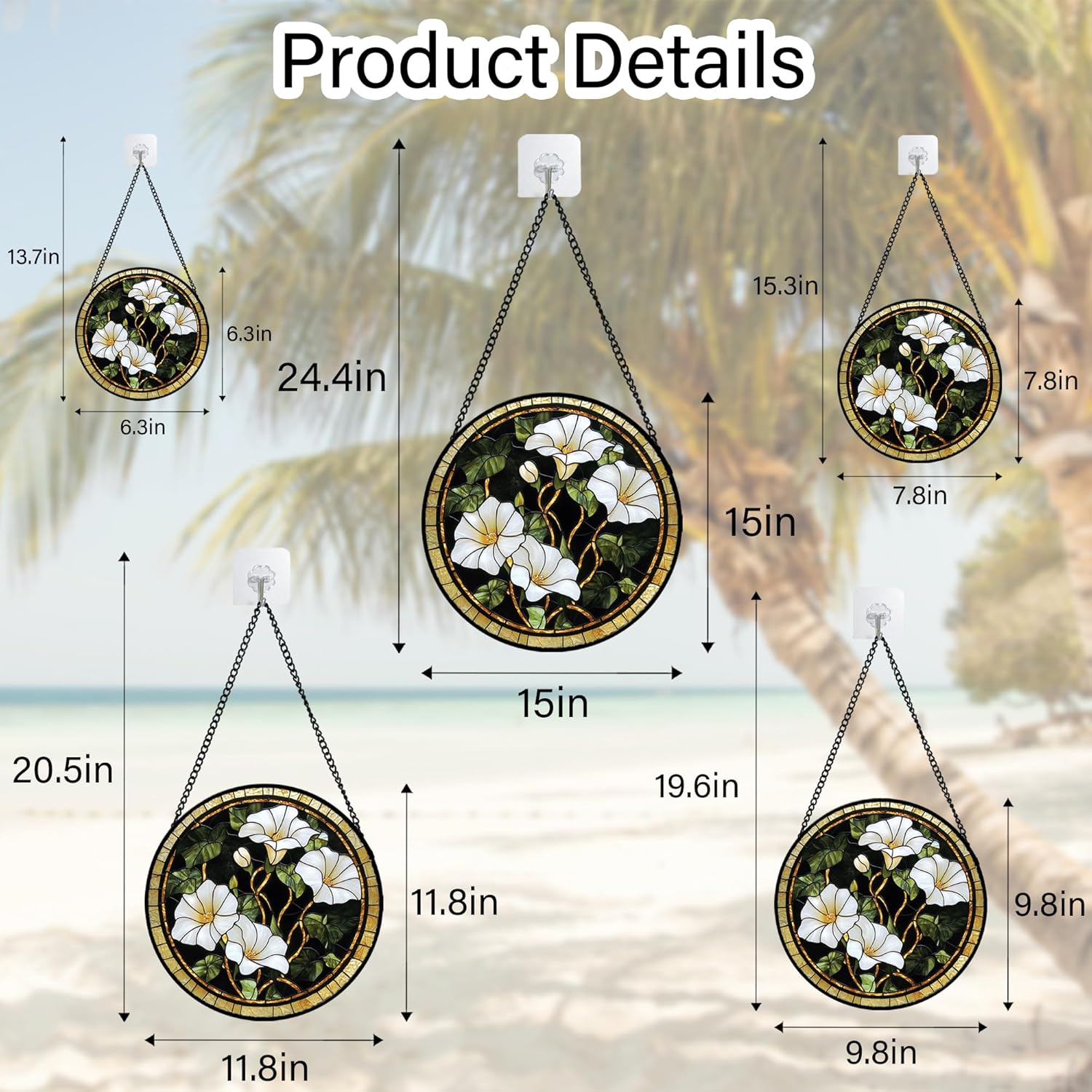Stained Glass Window Hanging - White Morning Glory Suncatcher for Door Terrace Garden Home Decor Black Gold Flower Sun Catcher Birthday Gifts for Lovers Women Men Dad Mom Nana 11.8 in