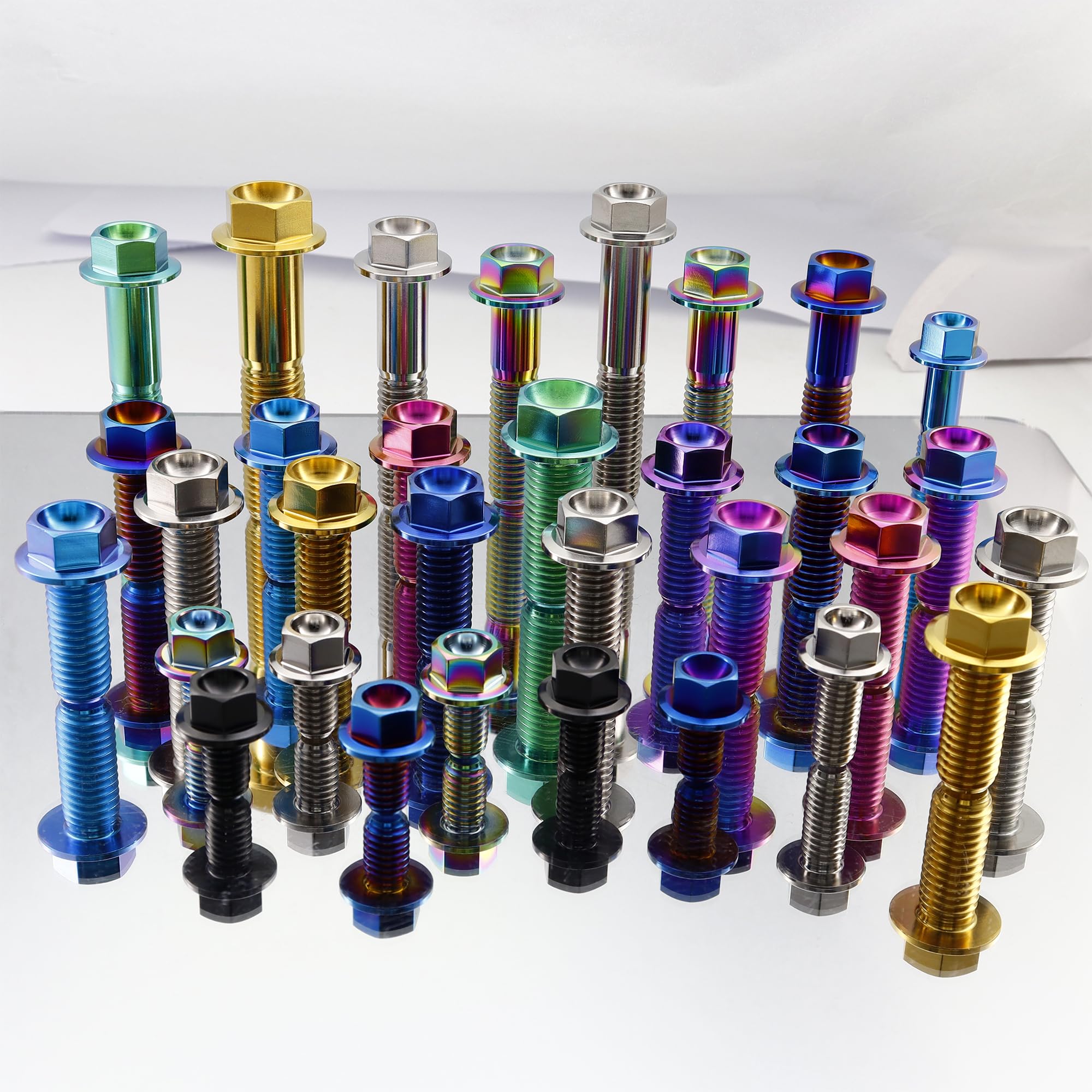 RISON-Titanium 2pcs Bulloni Flangiati Esagonali in Titanio M4 M6 M8 M10, Vite a Testa Esagonale con Flangia Vite di Fissaggio Bulloneria Viti a Brugola per Bici, Moto, Auto