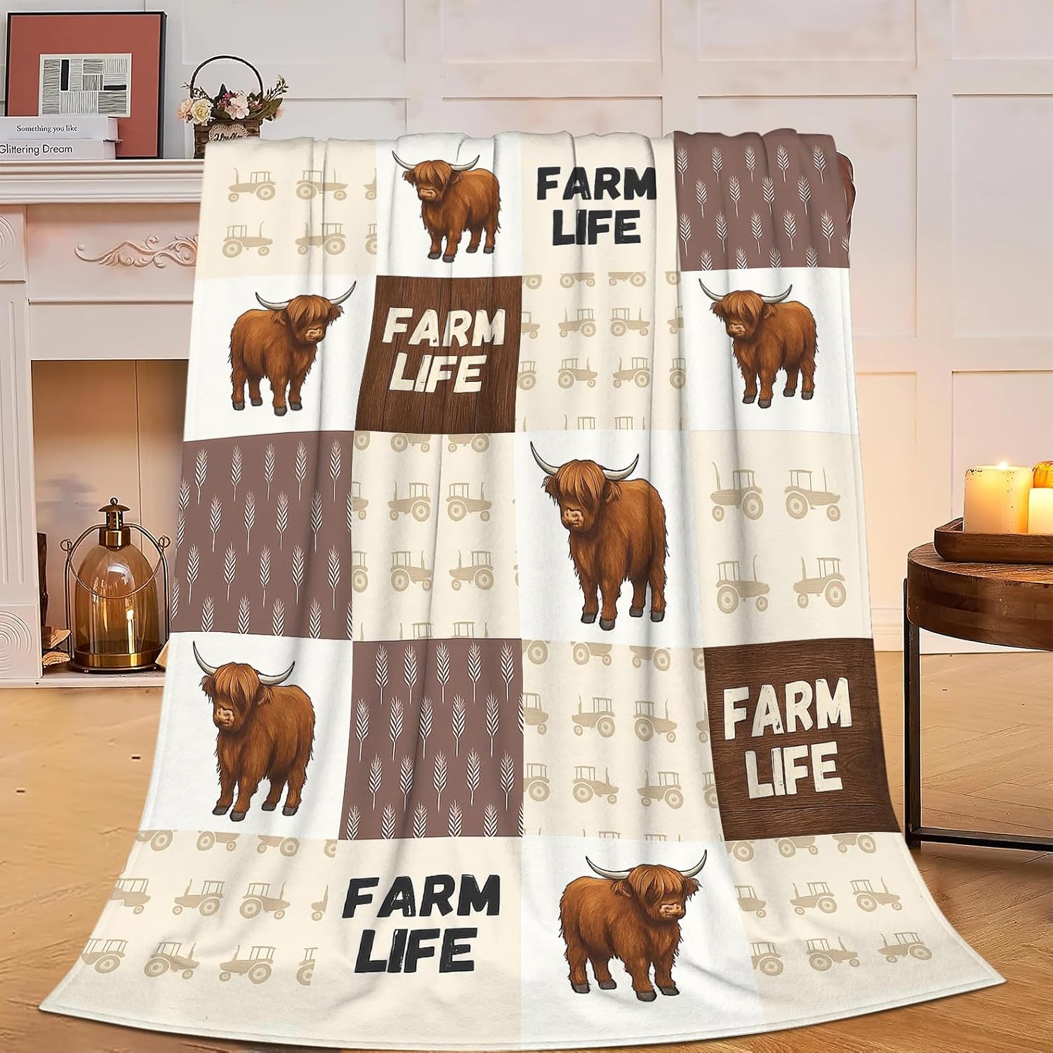 Farmhouse Highland Cow Blanket Highland Cow Throw Blanket Animals Decor Soft Cozy F...