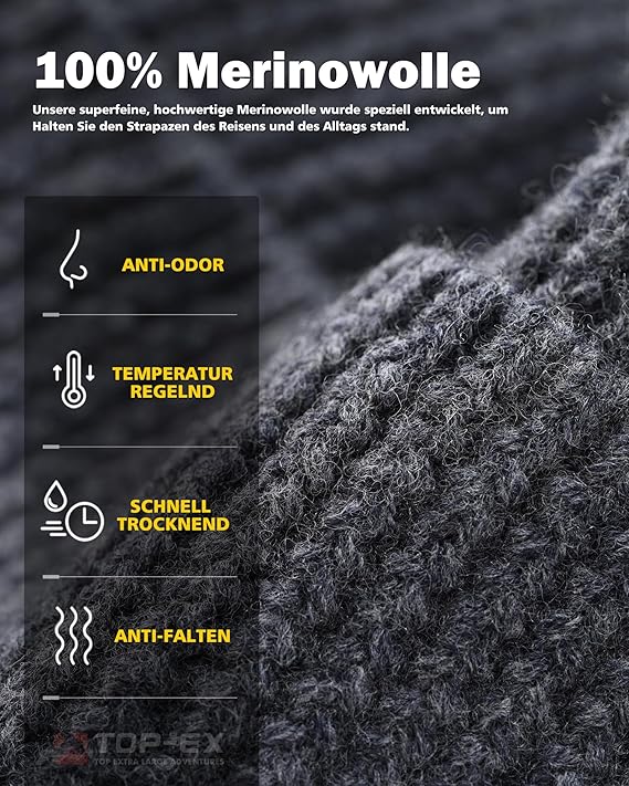 TOP-EX 100% Merino muts, gebreide muts, klassieke wollen muts, warme wintermuts, beanie voor dames en heren, zacht en elastisch, ademend en uniseks, rood, M-L