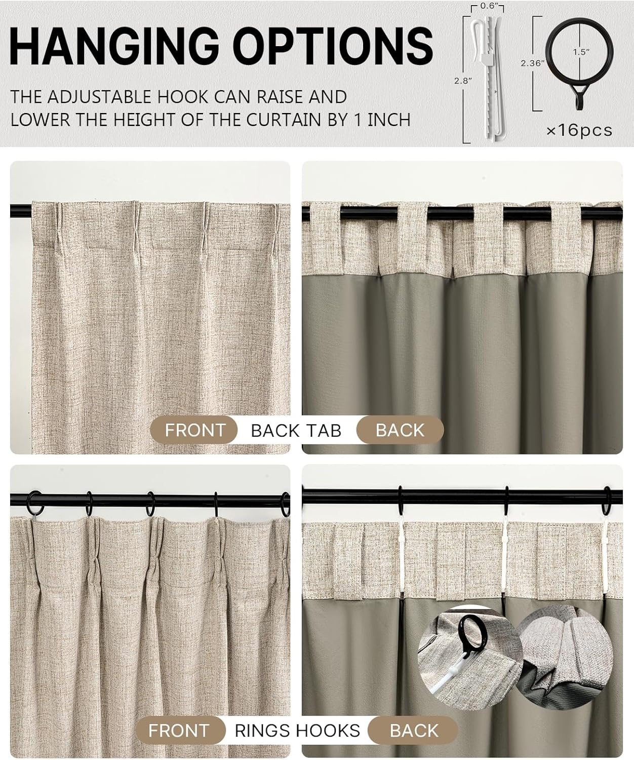 84 Inch Long Natural Linen Pinch Pleated 100% Blackout Curtains & Drapes,Bedroom/Livingroom Farmhouse Curtains 2 Panel Sets,Room Darkening Thermal Insulated Window Curtain