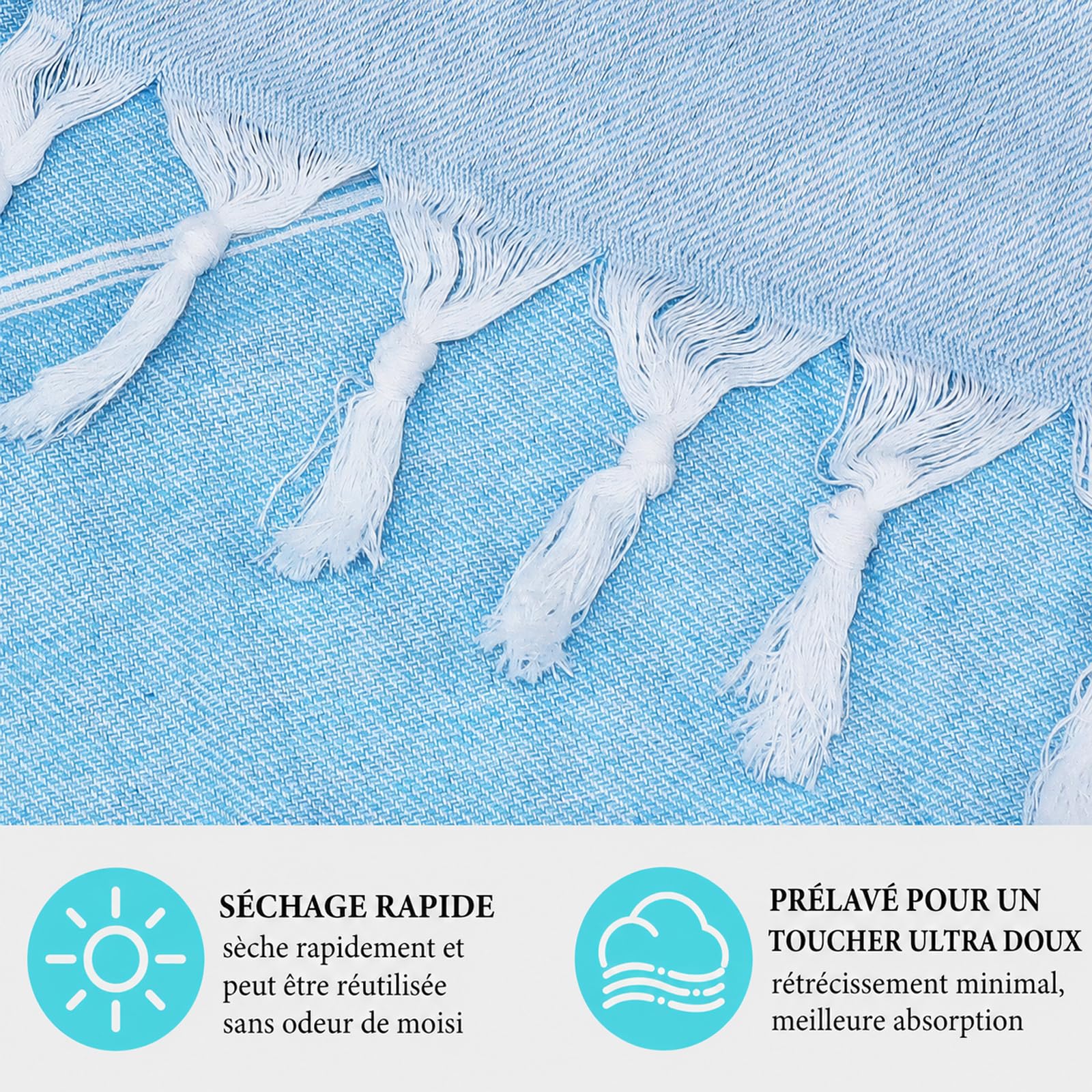 Lot de 6 Serviettes de Plage Fouta en Coton, 90 x 180 cm, avec Franges | Draps de Bain Légers à Séchage Rapide pour Vacances, Piscine, Camping, Spa, Hammam et Salle de Bain