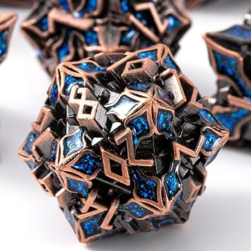 Metal Dice for DND - Spire Sanctum Series Antique Copper Blue Glitter