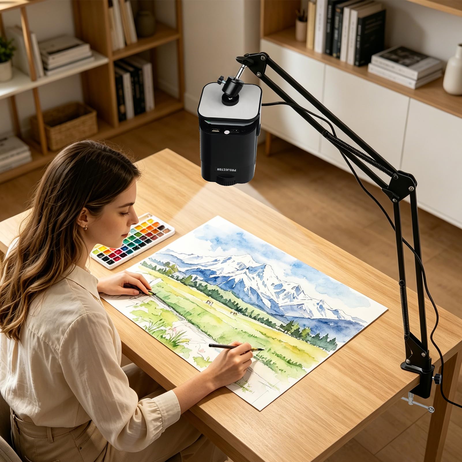 Proyector de dibujo portátil, proyector de dibujo inteligente de escritorio con mando a distancia y soporte para trazar, herramienta de dibujo, dibujo, conectividad WiFi
