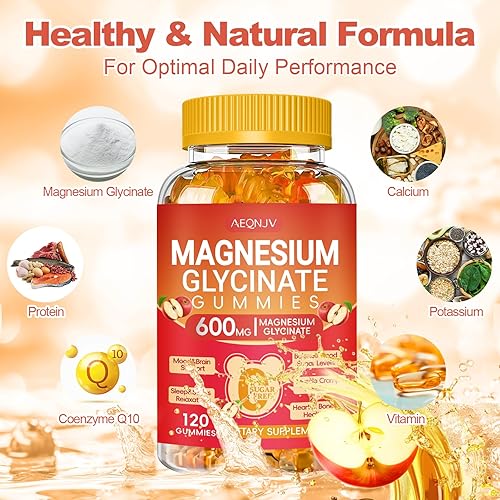 Miniatura 5 de Gomitas de glicinato de magnesio de 600 mg de alta absorción, glicinato de magnesio para mujeres y hombres con vitamina D, B6 y CoQ10 para adultos y