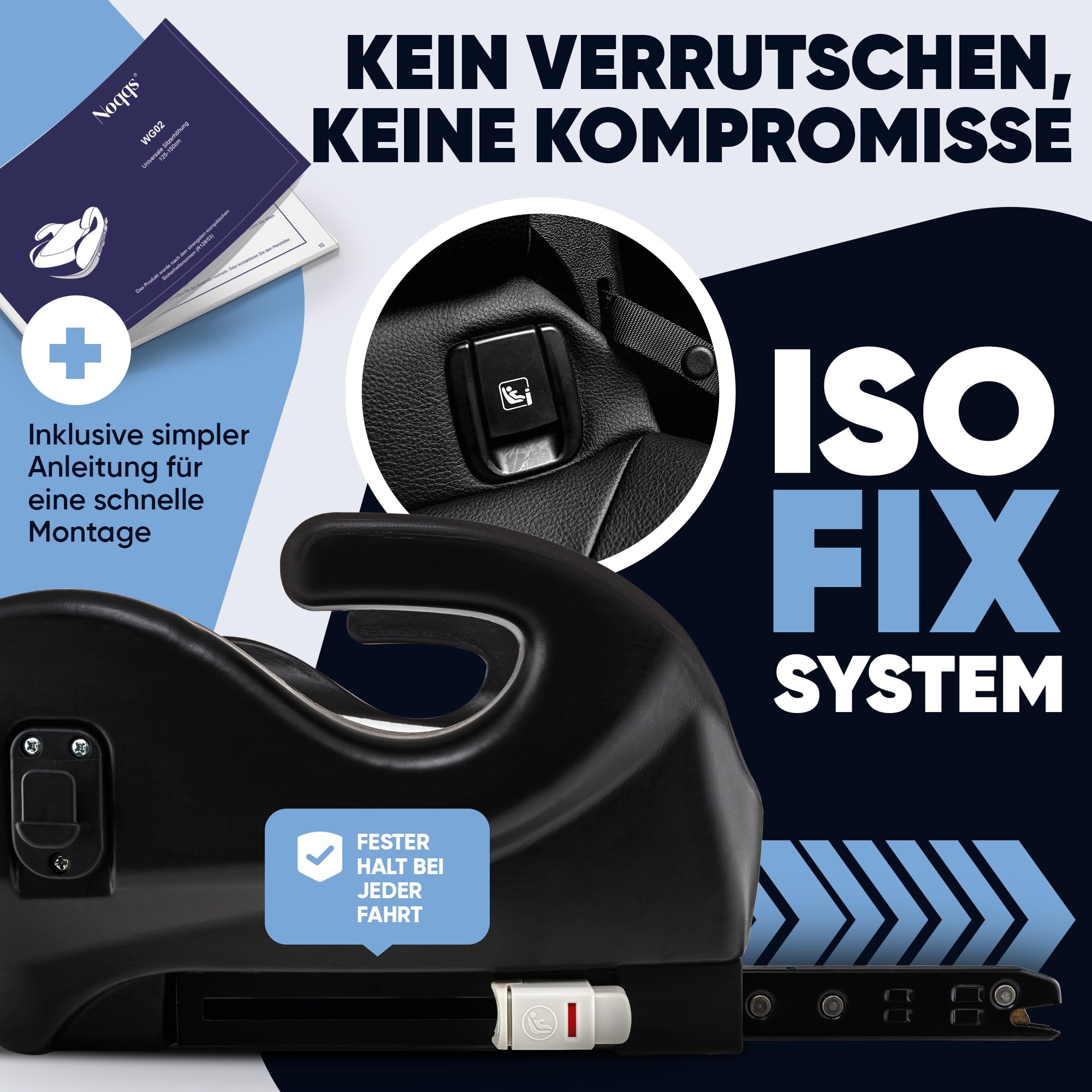 Rehausseur de siège auto de qualité supérieure avec ISOFIX - Excellent avec très bon (1,1) - ECE R129 i-Size 125-150 cm - Extra large et rembourré - Avec rembourrage de ceinture et