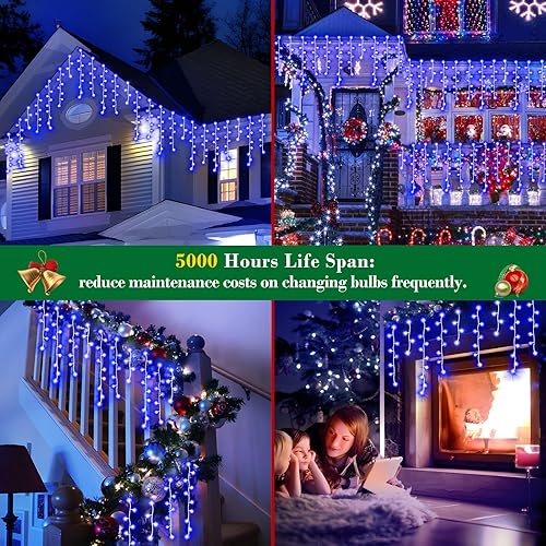 Miniatura 86 de Luces de Navidad de 132 pies para decoración al aire libre, 1280 LED 8 modos de luces de hadas con 240 gotas, temporizador impermeable con función