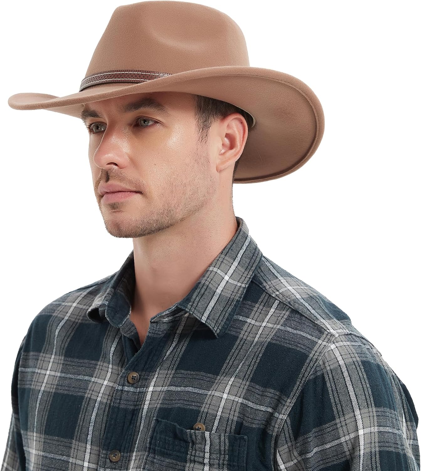 Rocky Wool Felt Cowboy Hat – Classic Western Fedora with Wide Brim, Windproof, UPF 50+ for Men and Women