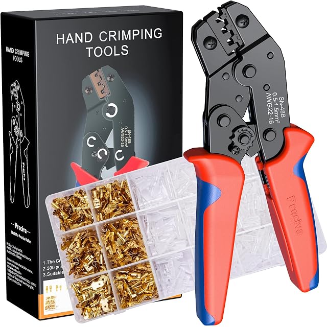 Crimping Tool Set, Preciva Cable Ratchet Crimping Plier with 300 Ferrule Terminal Connectors and 300 Transparent Cable Sleeves Support 0.5-1.5mm² Crimping(AWG22-16) (Crimping Tool Set)