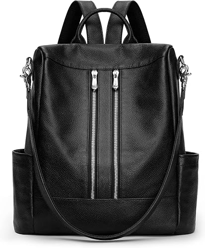 S-ZONE Genuine Leather Backpack Purse for Women Fashion Anti-theft Rucksack Ladies School Shoulder Bag Medium Size Negro, Marrón, rojo vino
