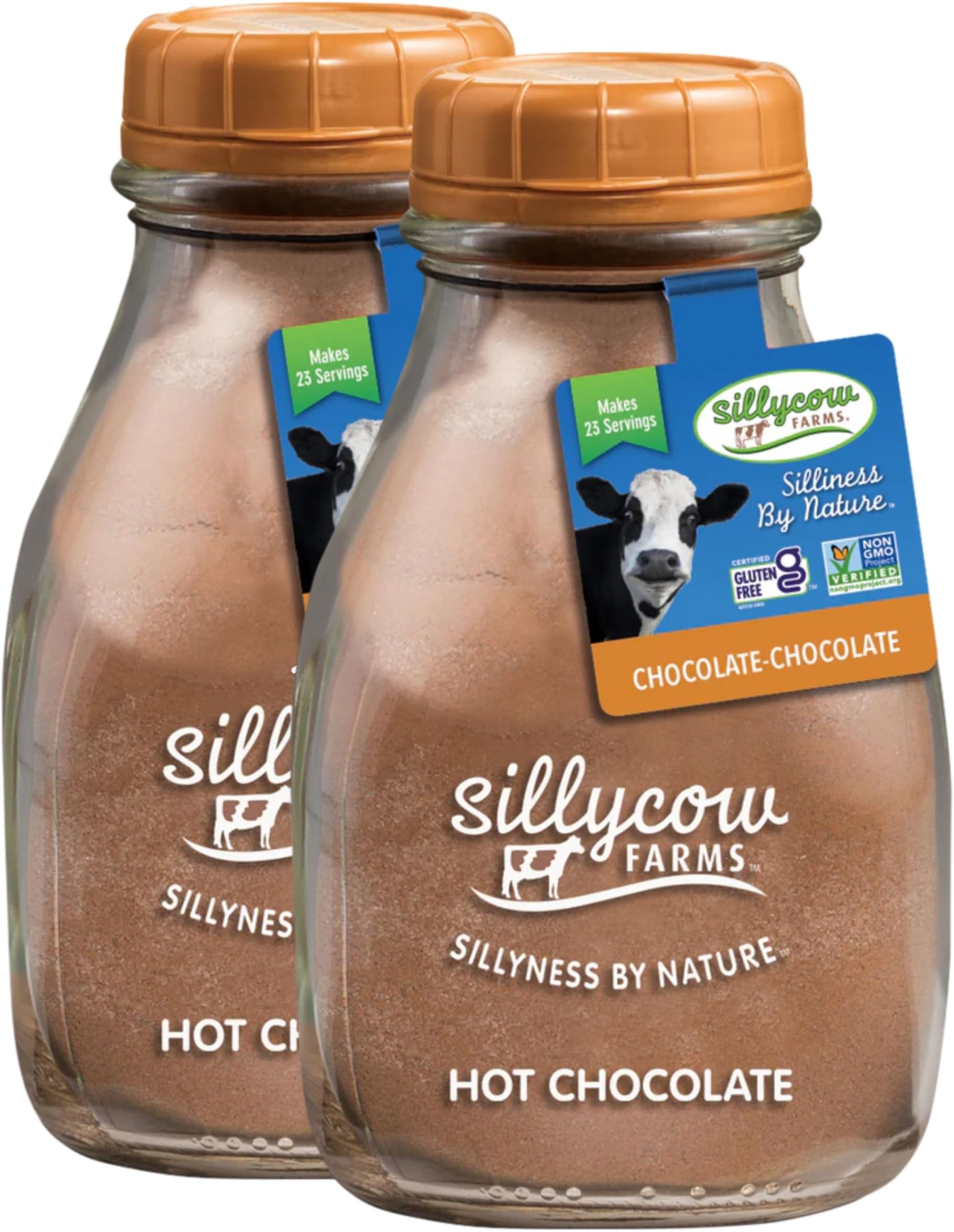Sillycow Farms Hot Chocolate Mix Flavor | Rich Hot Cocoa Delight | Gluten-Free, Non-GMO, Dairy-Free | Nut-Free Certified Quality Cocoa Powder Blend | 16.9 Oz Reusable Glass Bottle - Pack of 2