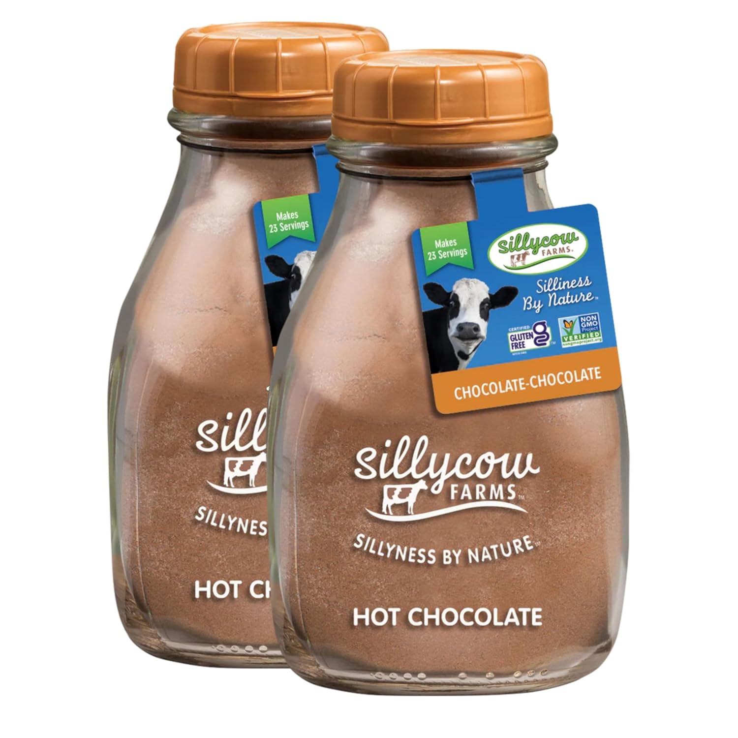 Sillycow Farms Hot Chocolate Mix Flavor | Rich Hot Cocoa Delight | Gluten-Free, Non-GMO, Dairy-Free | Nut-Free Certified Quality Cocoa Powder Blend | 16.9 Oz Reusable Glass Bottle - Pack of 2