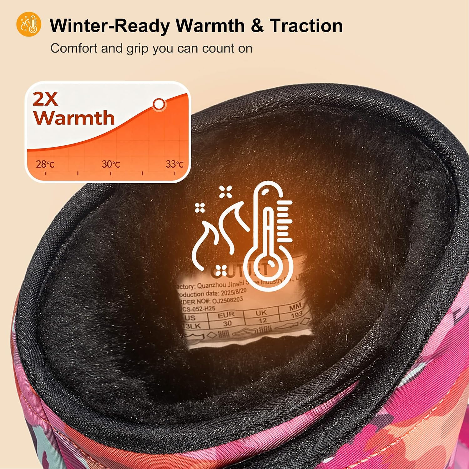 Kids Waterproof Snow Boots Girls & Boys Warm Comfortable Non-Slip Winter Boots
