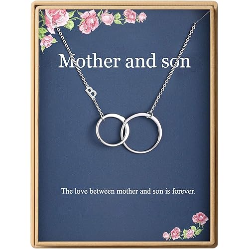 Mother's Day Gifts Mother And Son Necklace Initial Two Interlocking Infinity Double Circles Letters A-Z Alphabet Necklace for Mother
