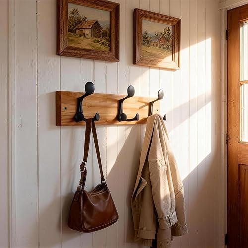 Miniatura 312 de SKOLOO Perchero de madera blanca de 17 pulgadas con 3 ganchos triples, ideal para entradas familiares, aulas y almacenamiento de suministros para