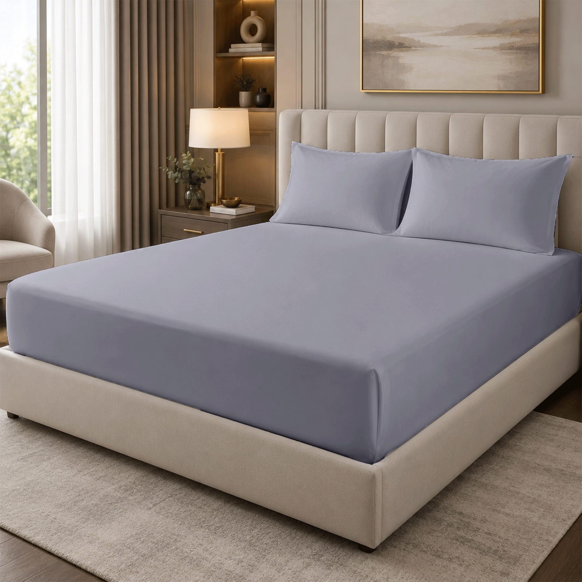 100% Egyptian Cotton 400 Thread Count Small Double Fitted Sheet, 25cm Deep Pocket, 122 x 190cm, Breathable Cotton Bedding for Small Double Mattress