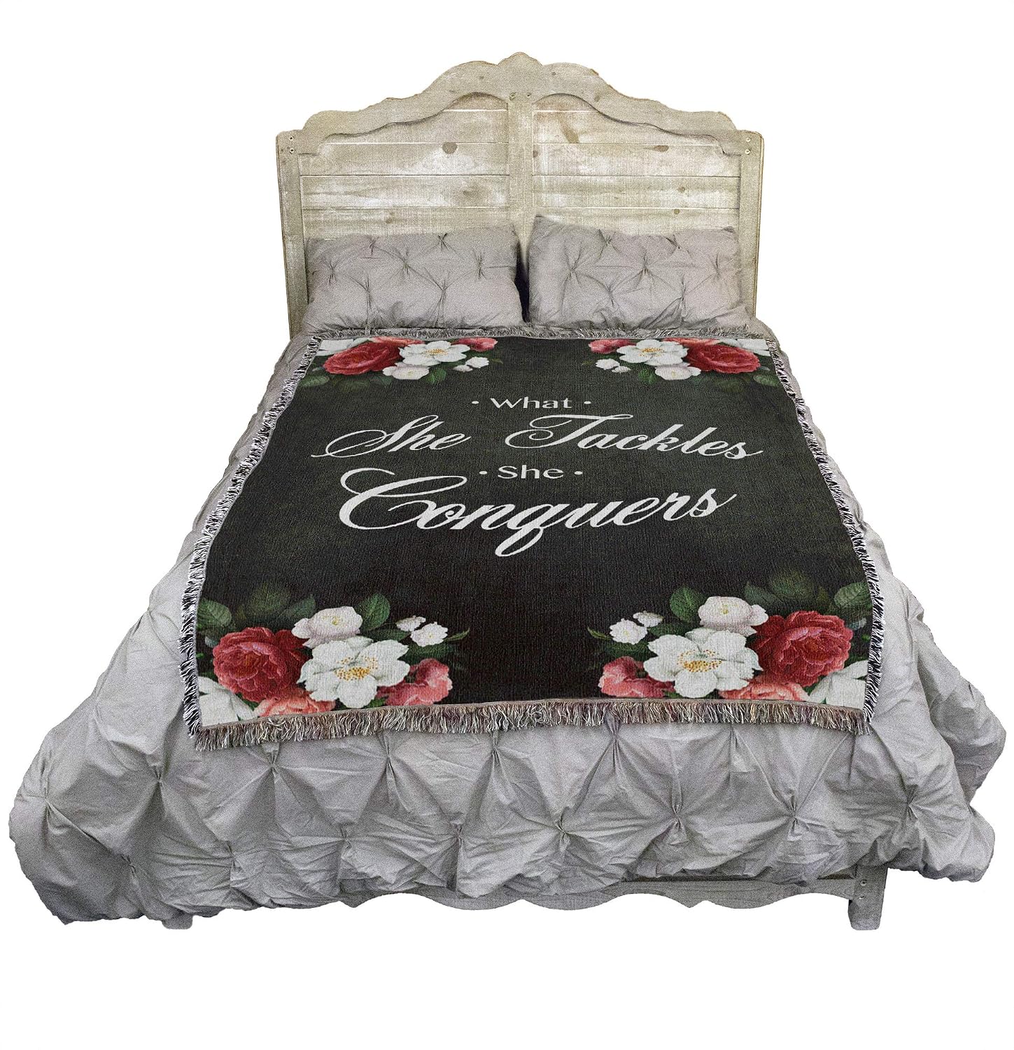 Pure Country Weavers What She Tackles She Conquers Blanket - Gift Tapestry Throw Woven from Cotton - Made in the USA (72x54)