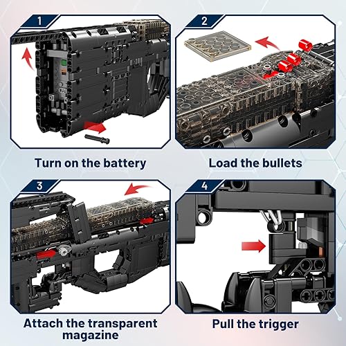 Miniatura 2 de Amplelife Modelo de pistola de bloques de construcción, 1589 piezas de modelos de rifle de asalto para coleccionistas de pasatiempos militares,