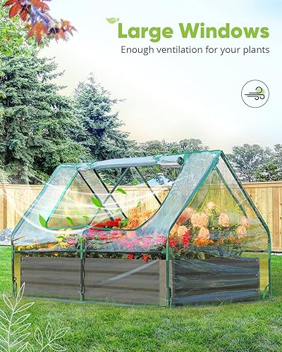 Miniatura 4 de Quictent Juego de 2 macetas elevadas de acero galvanizado extra grueso de 4 x 3 x 1 pies con invernadero, 2 ventanas grandes con cremallera de doble
