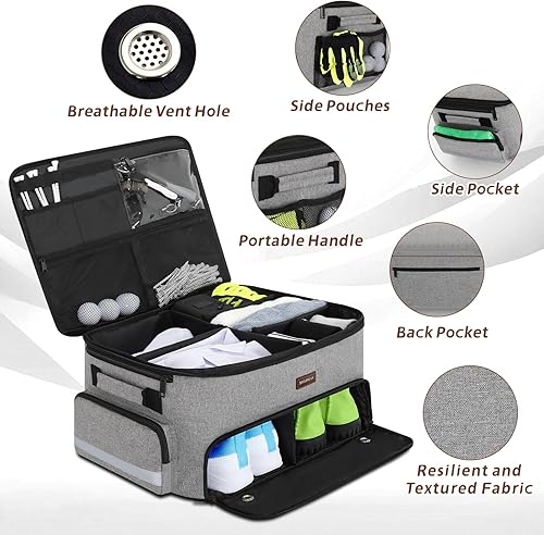 Miniatura 2 de Skureay Organizador de Maletero de Coche para Golf, Múltiples Compartimentos, Organizador de Almacenamiento de Coche de 2 Capas con Compartimento