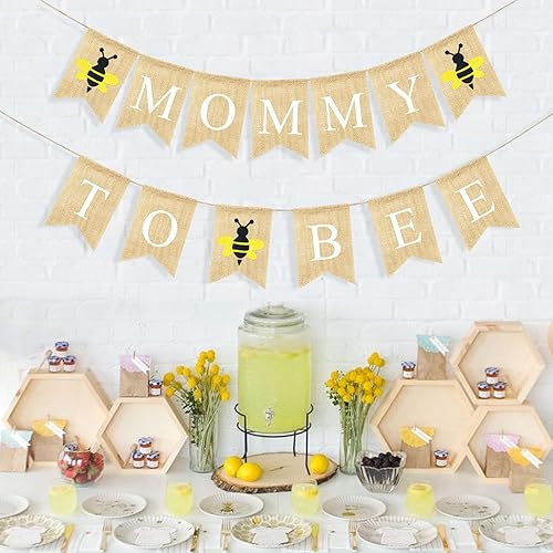 Miniatura 4 de VILIFEVER Pancarta de mamá a abeja para baby shower, decoraciones temáticas de abejorro para baby shower, decoraciones de género neutro, suministros