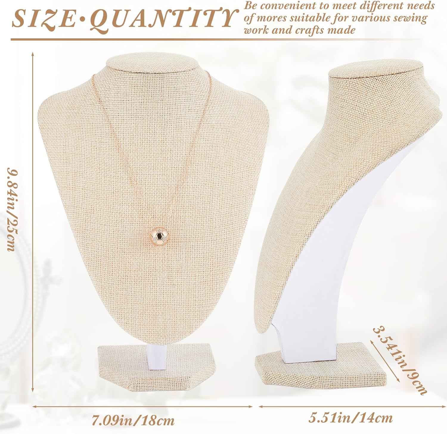 12 Pcs Necklace Stand Display Jewelry Bust Display Stands Necklace Stand Jewelry Photography Props for Selling for Home Store Trade Shows(Flaxen,Linen) - Image 2