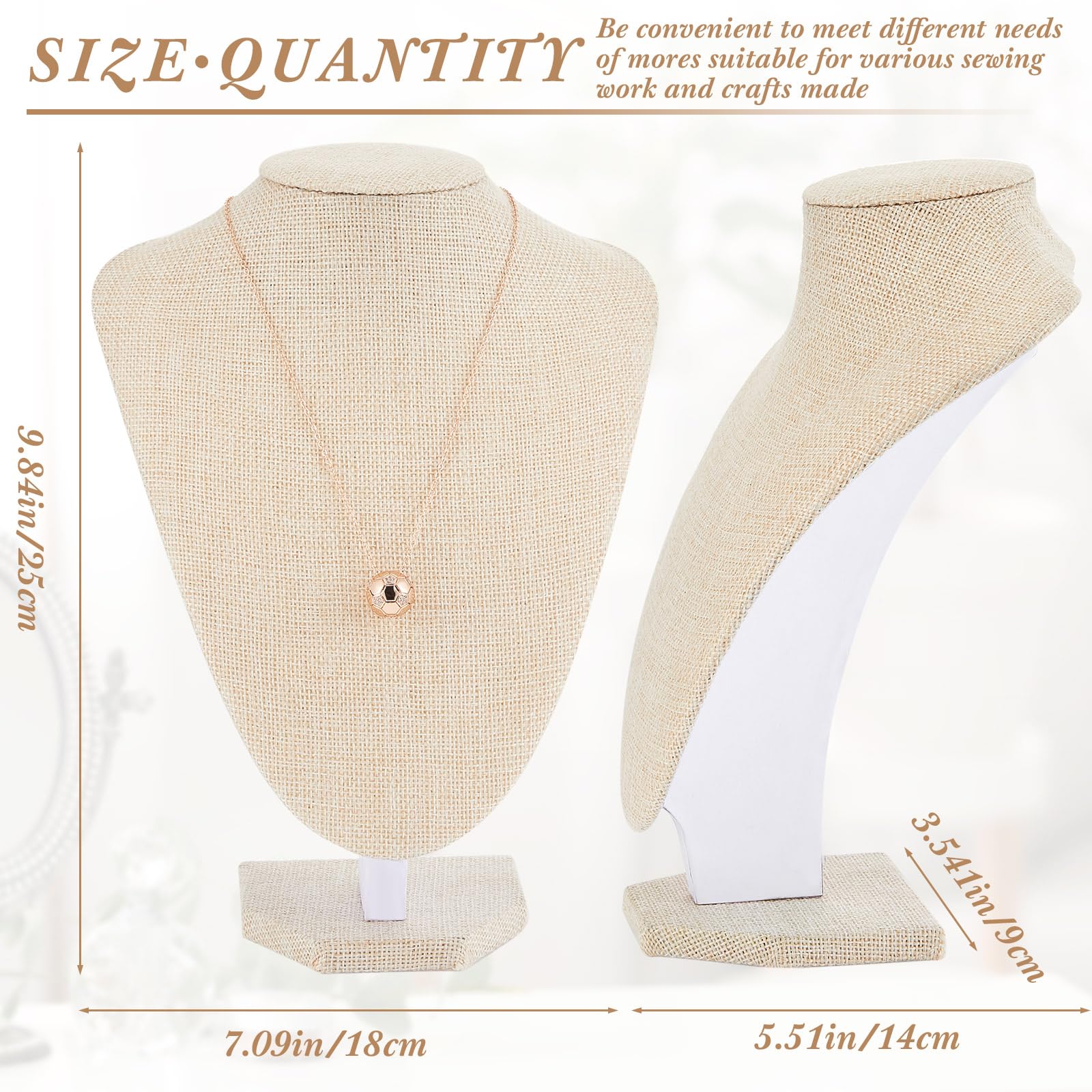 Huquary 12 Pcs Necklace Stand Display Jewelry Bust Display Stands Necklace Display Stand Jewelry Photography Props Necklace Display Stands for Selling for Home Store Trade Shows (Flaxen,Linen)