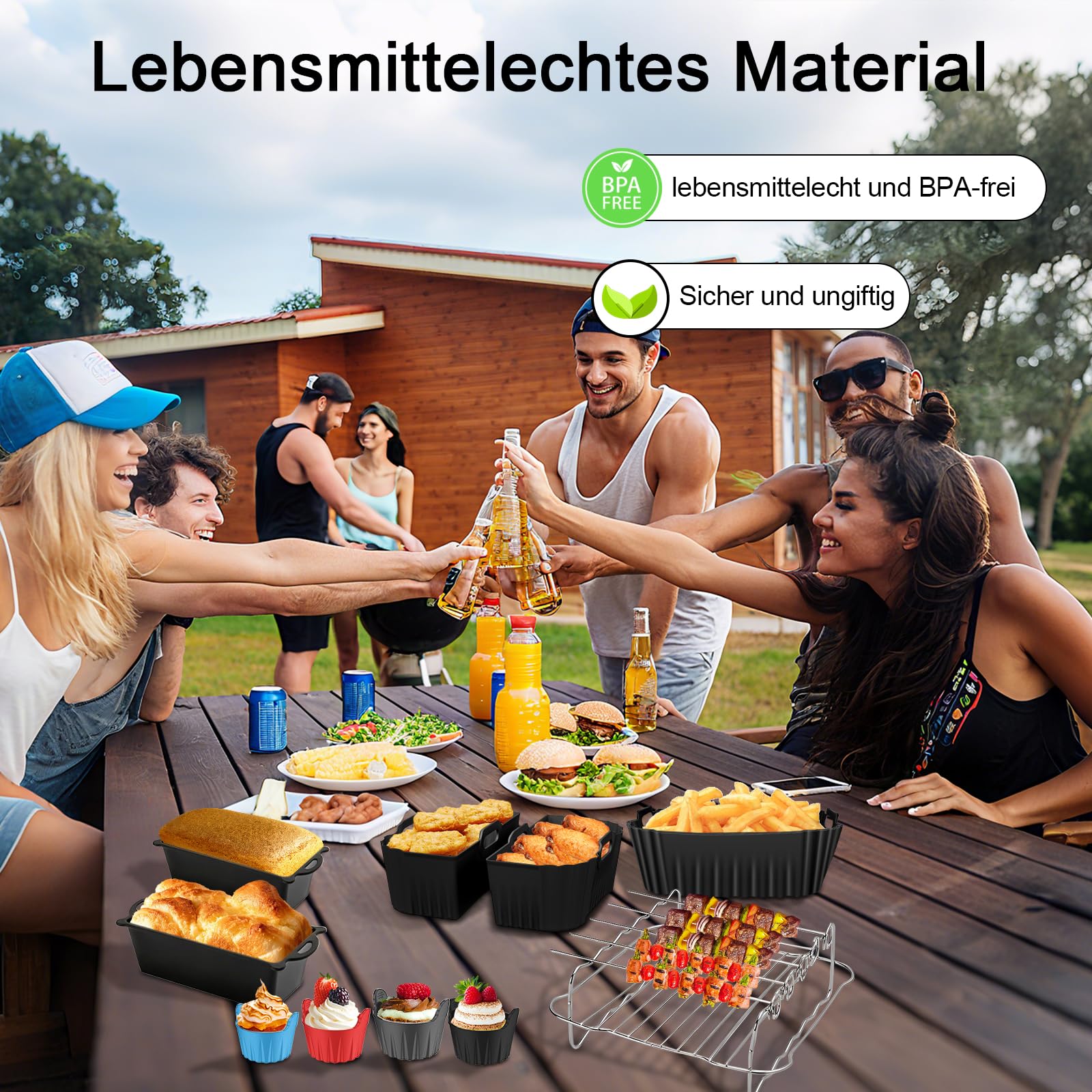 Heißluftfritteuse Zubehör Set für Ninja AF180EU 6,2L/AF140EU 4,7L, 22 Stück | Airfryer Zubehör für Philips 6.2L 2000 series NA230, Air Fryer Silikon Einsätz Wiederverwendba, Spülmaschinenfest, BPA-frei