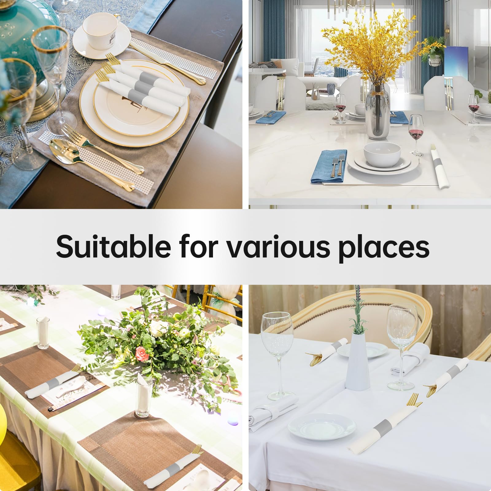 Germiwipe 2.500 Stück selbstklebende Papierserviettenbänder (grau) | Silverware Wraps Bänder zum Verpacken von Besteck, ideal für Restaurant, Familie, Party, Hochzeit, Feier, Tischdekoration