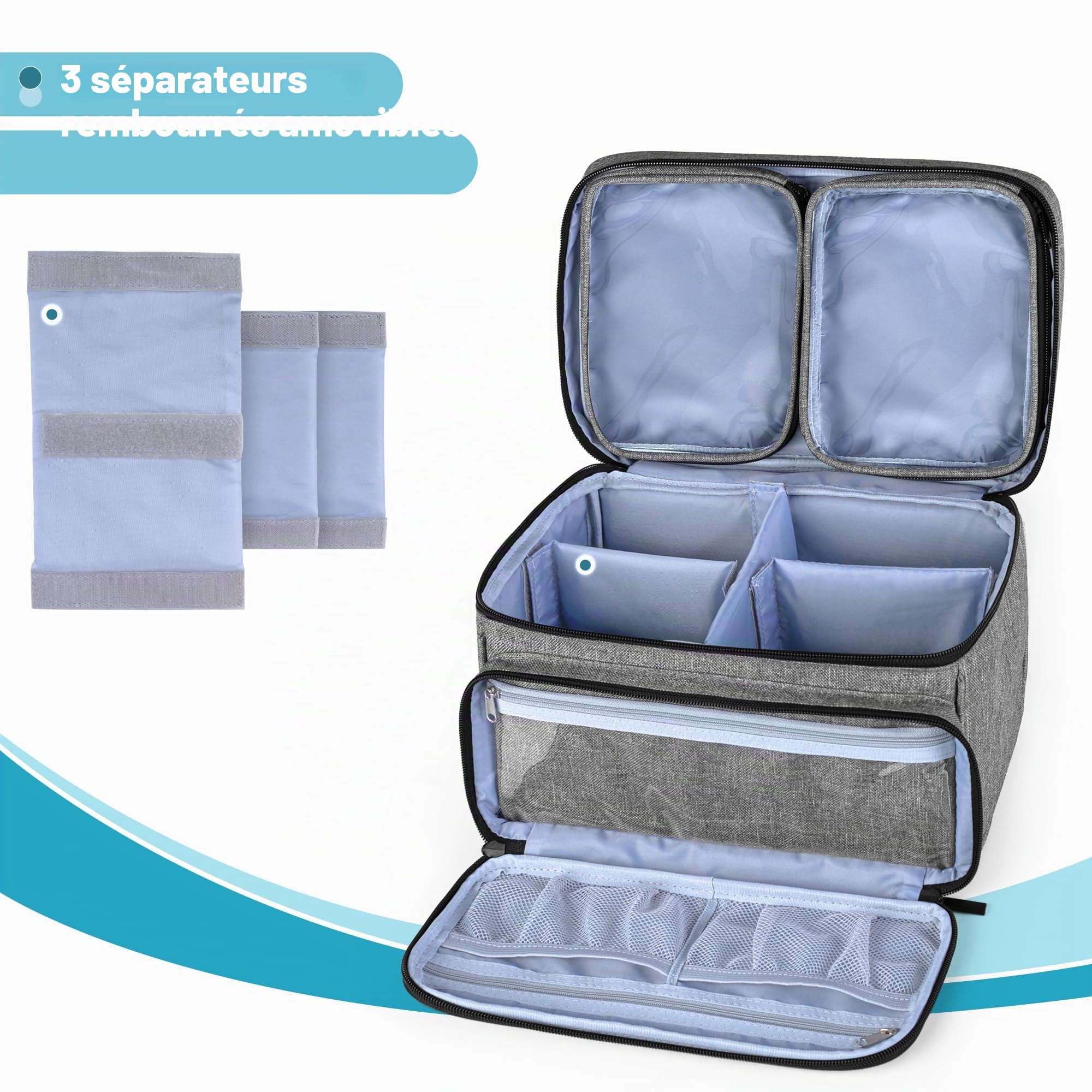 Luxja Sac de Médecine avec 2 Pochettes Transparentes Amovibles, Sac de rangement de Médicaments (Sac Seulement), Gris