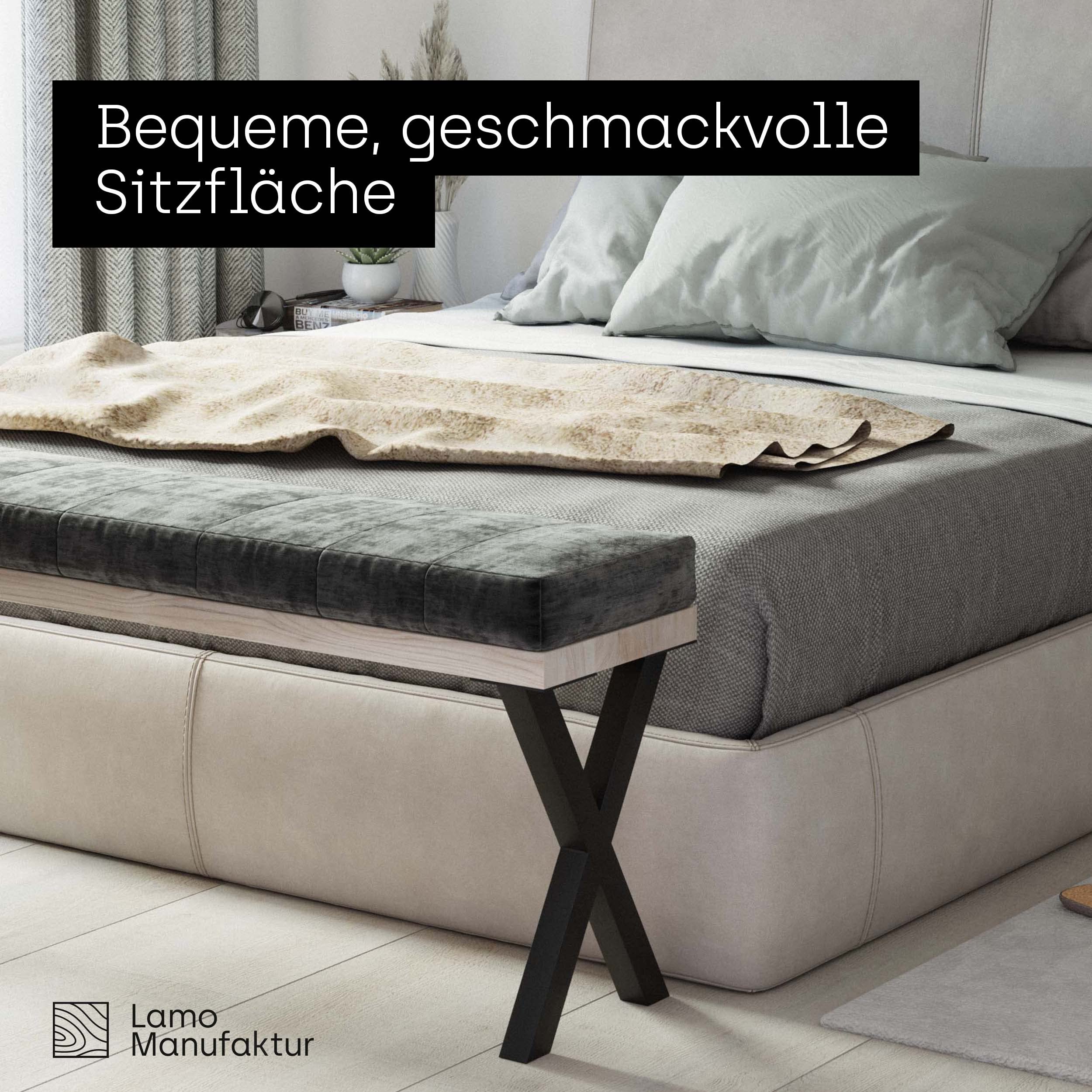 LAMO Manufaktur Panca per sala da pranzo 30x160x47 cm (Lar x Lun x Alt), gambe per mobili 30x160x47cm, gambe per mobili Design Nere/Seduta rustica