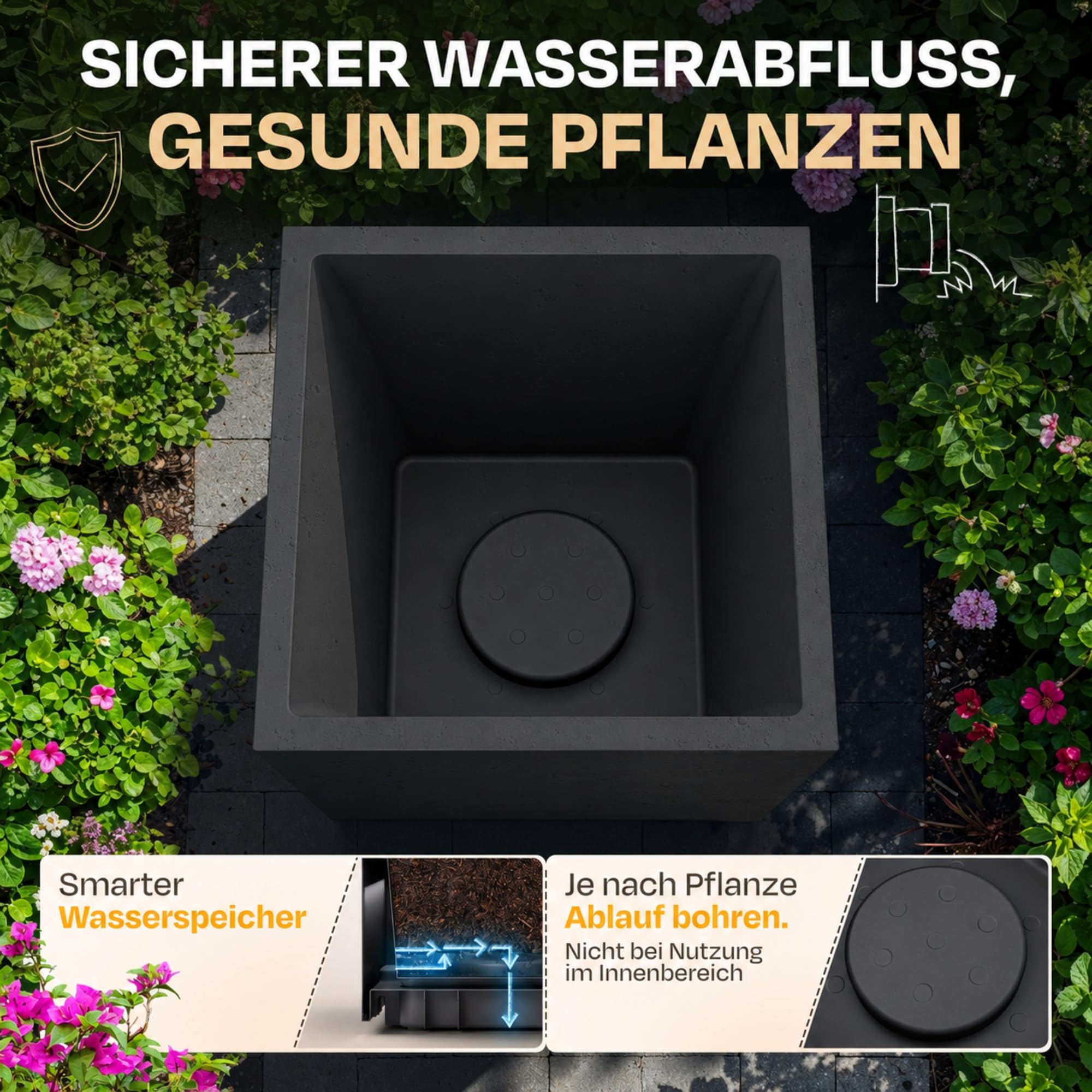 Ondis24 Pflanzkübel Blumenkübel Blumentopf Basalt 40 mit Wasserspeicher Winterfest (Anthrazit Basalt)