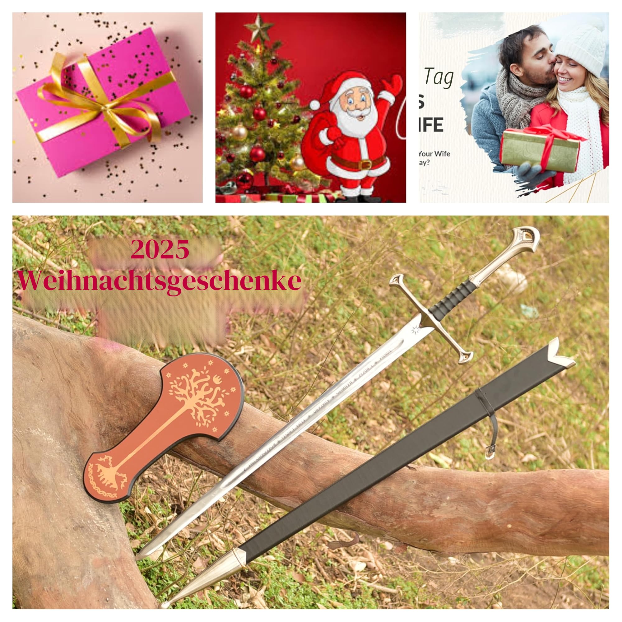 Anduril-Schwert des Striders, individuell graviertes Schwert, LOTR-Nachbildung, Herr der Ringe Geschenk, Wandhalterung und Schwertscheide aus 440C-Edelstahl, grau