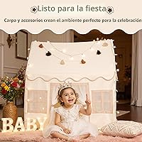 Vista 7 de Tienda de campaña para niños en el interior: con alfombra, guirnalda de borlas, luces de estrella, tienda de campaña para niñas, casa
