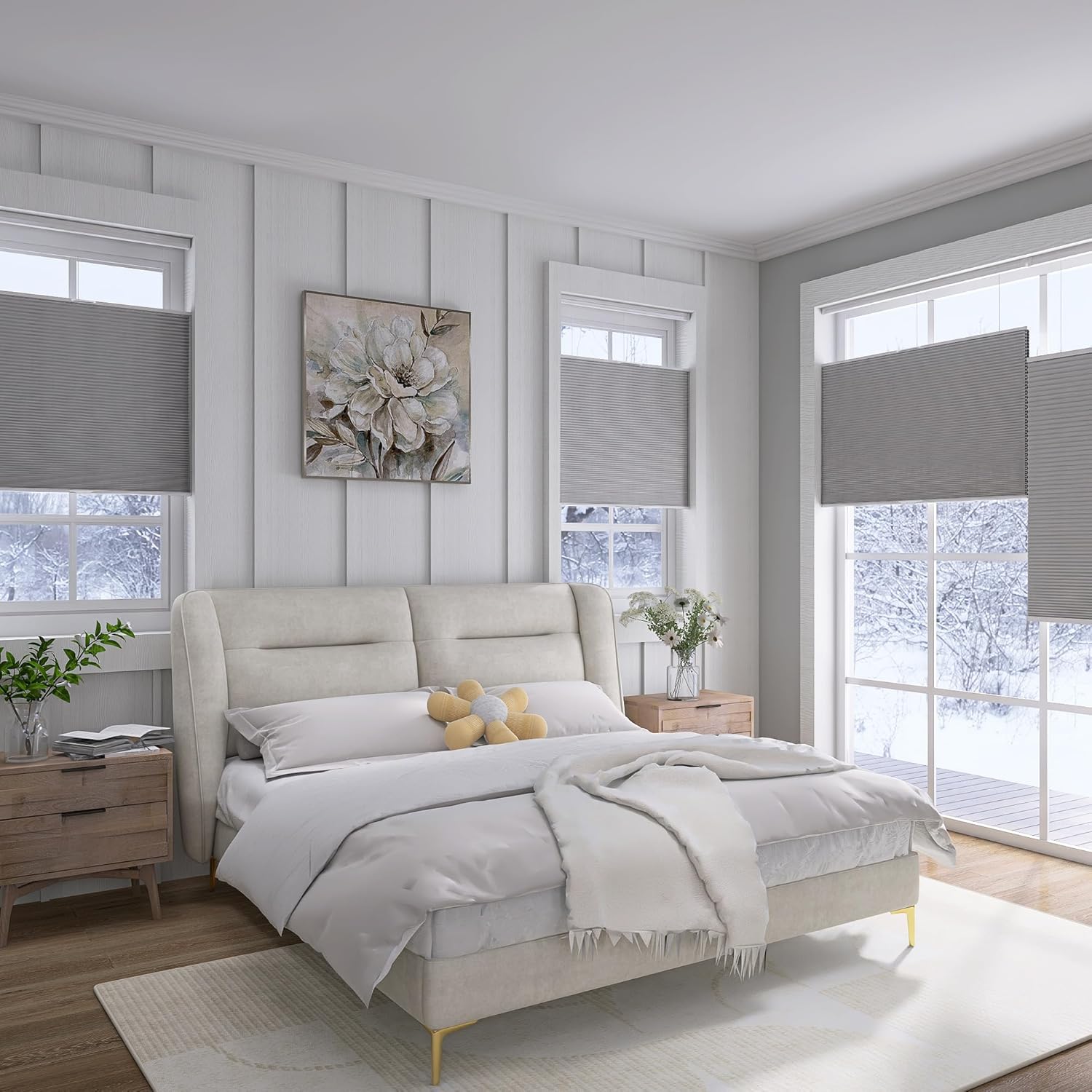 Top Down Bottom Up Cellular Shades, Cordless Blackout TDBU Honeycomb Blinds with Thermal Insulated, Noise Reduction, Room Darkening Cellular Blinds for Home, Office Indoor Window, Grey, Custom Size