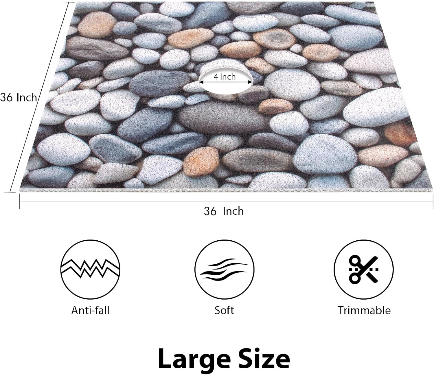 Square Shower Mat, Yonala 36 x 36 Inch Stylish Non Slip Shower Mats for Inside Shower with Central Drain Hole, Soft Trimmable PVC Loofah Anti Slip Shower Mat for Walk in Shower Stall