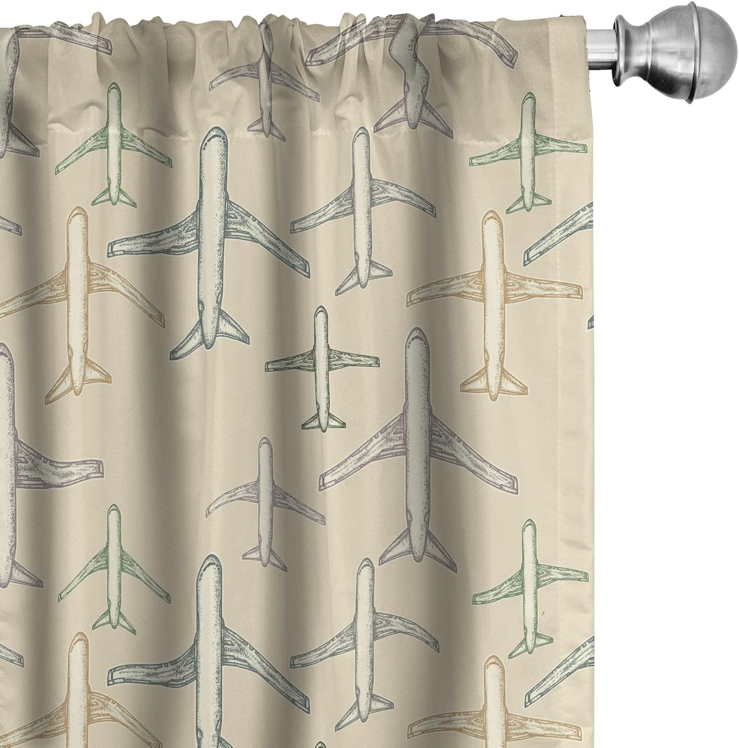 Ambesonne Vintage Airplane Window Curtains, Transportation Vacation Themed Hand Drawn Commercial Airplane Silhouettes, Lightweight Decor 2-Panel Set with Rod Pocket, Pair of - 28" x 63", Beige White