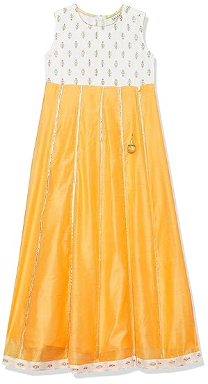 Karigari by Unlimited Polyester Blend Embroidered Yoke Regular Fit Girls Dress Maxi Casual