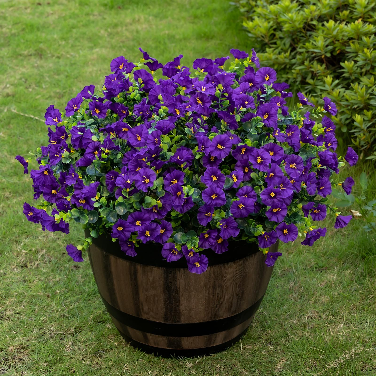 Lnoicy Artificial Flowers for Outdoor 12 Bundles Eucalyptus Fake Flowers for Planter,UV Resistant Fake Morning Glory for Home/Porch/Garden Decoration（